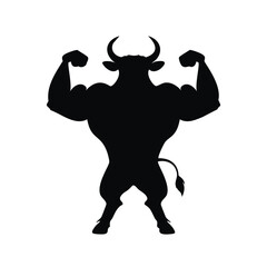Strong bull silhouette flexing muscles powerful animal