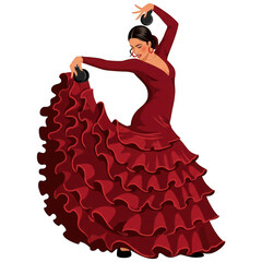 Flamenco Dancer with Castanets, Ruffled Dress