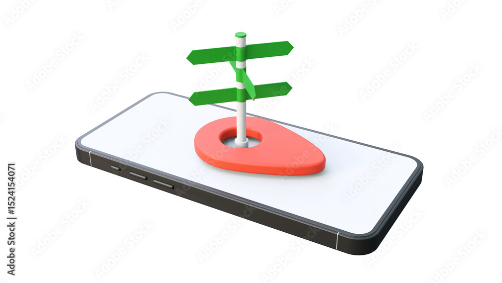 Poster navigation concept on blank smartphone screen isolated on white background. concept of mobile app an