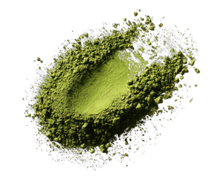 Green powder in a swirling, crater-like shape against black