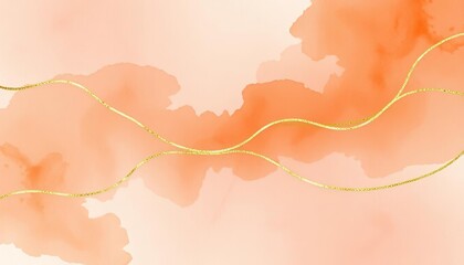 Peach watercolor wash with gold lines, abstract background, design, minimal