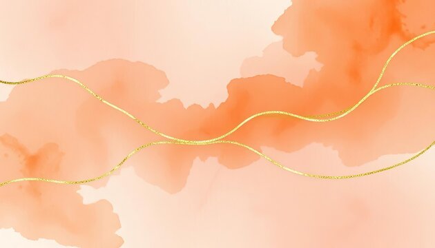 Peach watercolor wash with gold lines, abstract background,  design,  minimal