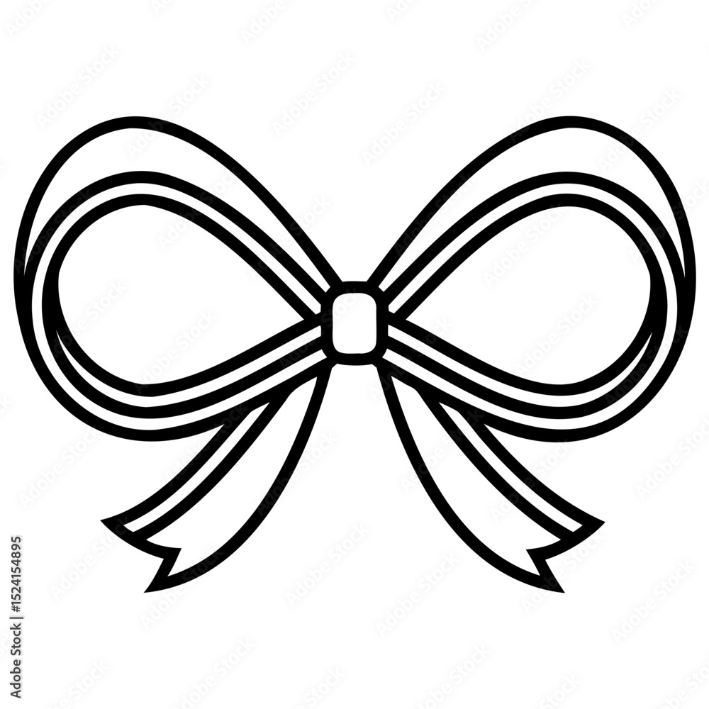 Poster illustration of a decorative ribbon bow with multiple loops and a square knot tie on transparent bac