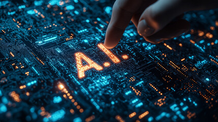 A.I. Artificial Intelligence Human Interaction Concept Digital Futuristic Background.