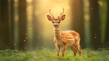 Fototapeta premium A deer walking peacefully through a rewilded forest