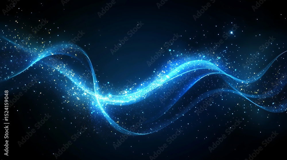 Poster elegant blue abstract background with glowing particles and wavy lines sparkle design for modern pre