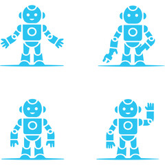Adorable Blue Robots Poses Set: Cartoon Character Design for Kids Apps Websites and Projects