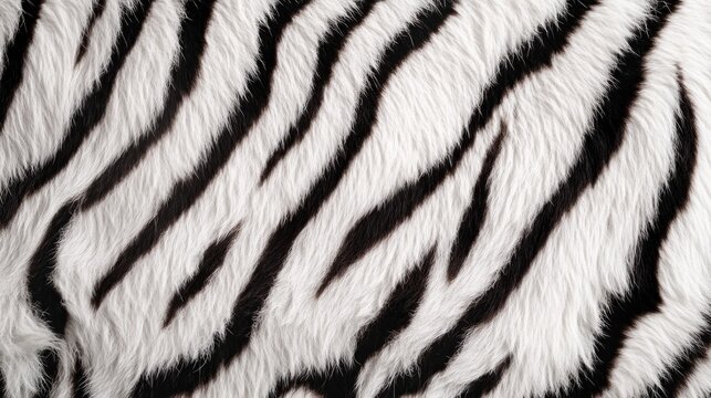 White tiger skin texture with copy space. Close-up white tiger pattern. Big Cat fur. Tiger stripes. Realistic white tiger skin. White tiger design texture. Detailed white tiger skin close-up. 