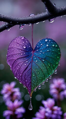Rainbow Heart-Shaped Leaf with Dew Drops