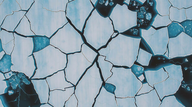 Ai generated image of cracked turquoise ice floes adrift on the dark arctic sea