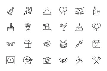 Party and celebration icons vector illustrations for festive events, social gatherings, and holiday design