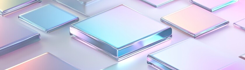 Pastel Glass Cubes Abstract Background, iridescent, 3D render Iridescent, Abstract