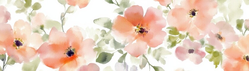 Peach Watercolor Floral Seamless Pattern, Floral Design, Watercolor Painting Floral Pattern, Watercolor Flowers