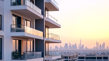 modern residential building in dubai. sunset time.