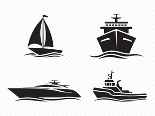 Boat Silhouette Vector Set Black Nautical Vessel Icons