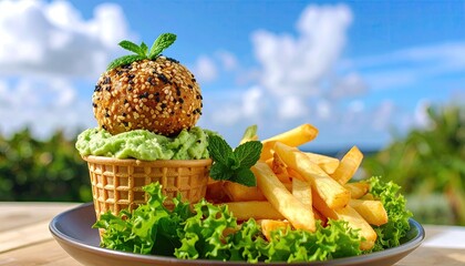 Gourmet Falafel Ice Cream with Fries: A Sunny Day Treat