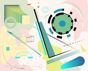 Fototapeta premium geometric and abstract shapes are interlaced with bold lines and soft pastel colors