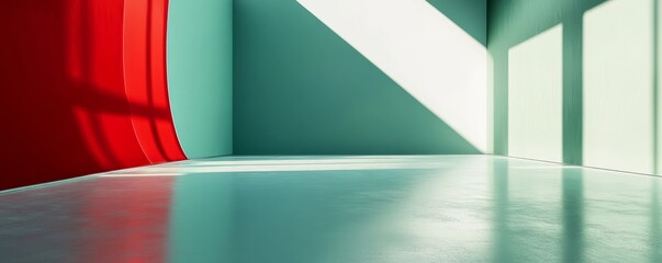 Red and Green Minimalist Room Interior with Light and Shadow, Abstract Background,Modern Design Interior Design, Architectural Visualization