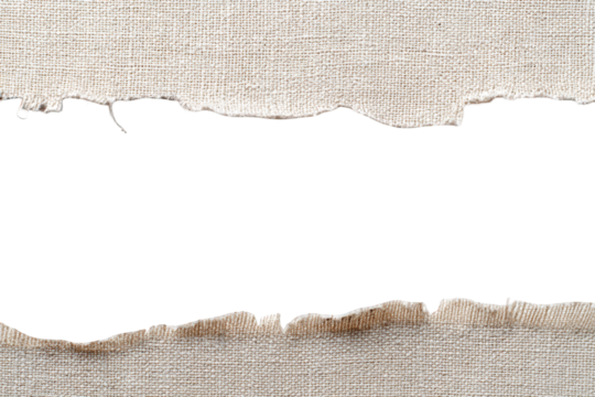 Beige linen fabric texture with ripped edges isolated on ideal for design projects and digital art creative applications on transparent background