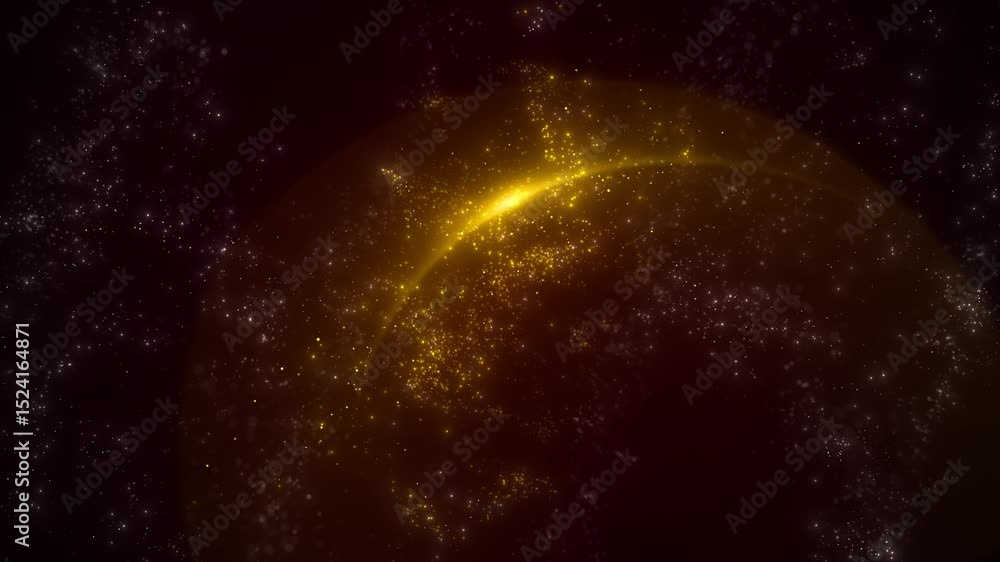 Poster abstract golden shiny glitter stars bokeh lights space tunnel glowing particles swirling dark space.