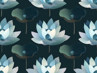 Serene Teal Lotus Flower Seamless Pattern, Botanical Illustration, Floral Design. Lotus, Pattern