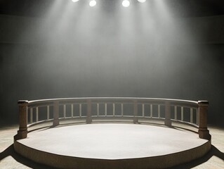 Smoky Stage with Circular Platform and Railing, 3D Rendering, Stage Design , stage, platform