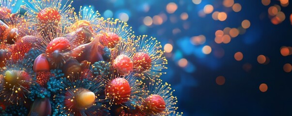 Vibrant Microscopic Lifeform 3D Render of Colorful Floral Structure, Biology, Microscopic Biology, 3D rendering