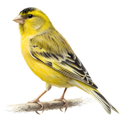 yellow wagtail isolated on white background, Beautiful yellow canary perched on a branch	