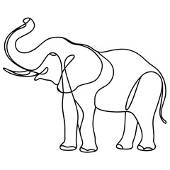 Obraz premium Elegant elephant line art illustration. Single line drawing of african elephant Loxodonta africana with trunk raised high. This image is perfect for creating elegant designs, logos, and prints.