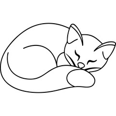 Naklejka premium Adorable sleeping cat curled up in a ball. Peaceful domestic cat resting comfortably, perfect for children's book illustrations or pet-themed designs.