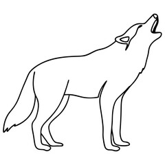 Fototapeta premium Howling wolf line art. Gray wolf howling at moon, canis lupus, majestic animal illustration. This image is perfect for wildlife posters or t-shirt designs.