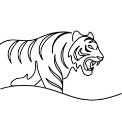 Obraz premium Powerful tiger line art illustration. Majestic tiger in jungle, created with single continuous line. This elegant tiger design is perfect for logo, poster, or website background.