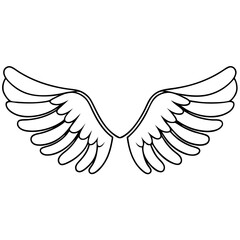 Obraz premium Pair of large wings spread wide. Detailed drawing of feathered wings, perfect for design projects. These detailed wings are ideal for logos, illustrations, and various graphic designs.