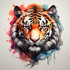 Vibrant Watercolor Tiger Head Portrait