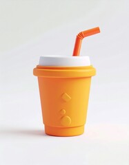 A stylized orange drink cup with a white lid and two straws—one blue and one bent orange—set against a clean white background in a minimal, cartoon-like design