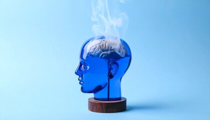 An artistic X-ray-style image of a human head highlights the brain and spinal cord in blue, symbolizing mental health, neuroscience, and awareness—ideal for health and anti-drug campaigns.