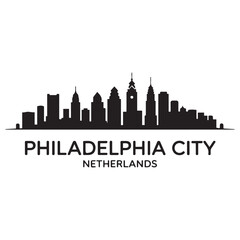 Obraz premium Philadelphia city skyline horizontal banner. Philadelphia city, Netherlands. Vector template for your design. Vector black silhouette. with white background