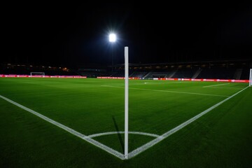 Obraz premium Empty soccer stadium at night corner view