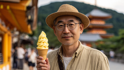 観光地で味わうマンゴーソフトのひととき