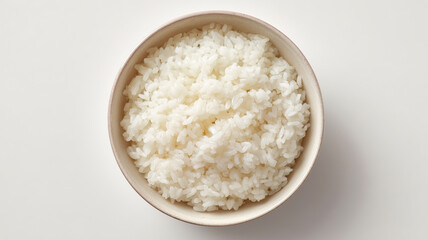 炊きたてご飯と白背景の俯瞰構図