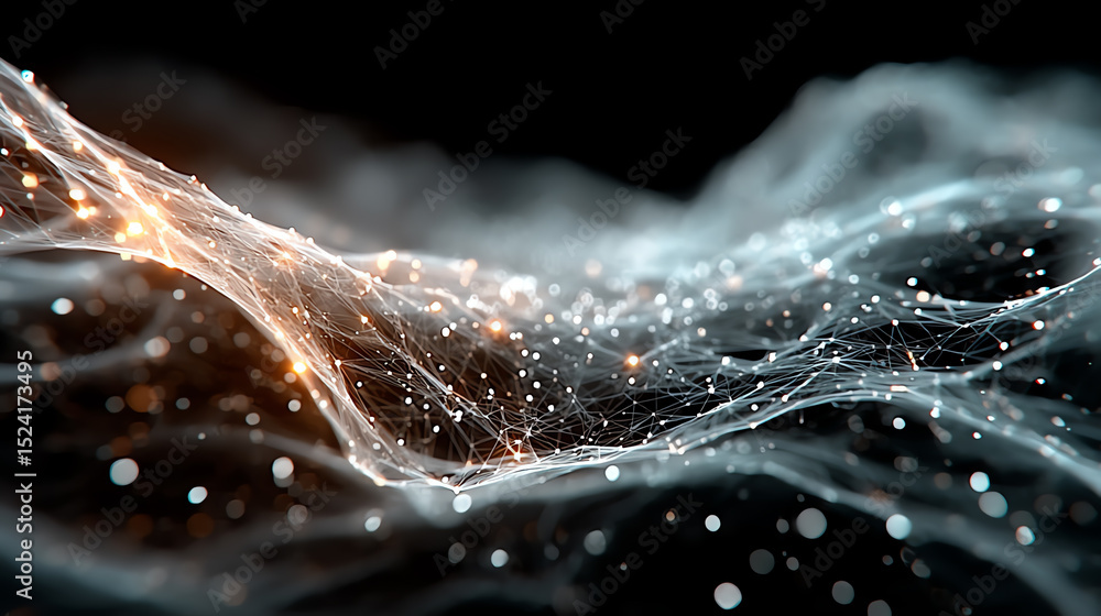 Aufkleber A mesmerizing abstract background of flowing lights and particles, creating a sense of depth and movement in a digital landscape.