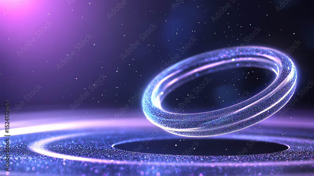 Poster a mesmerizing digital art piece displaying a glowing translucent ring with cosmic elements and vibra
