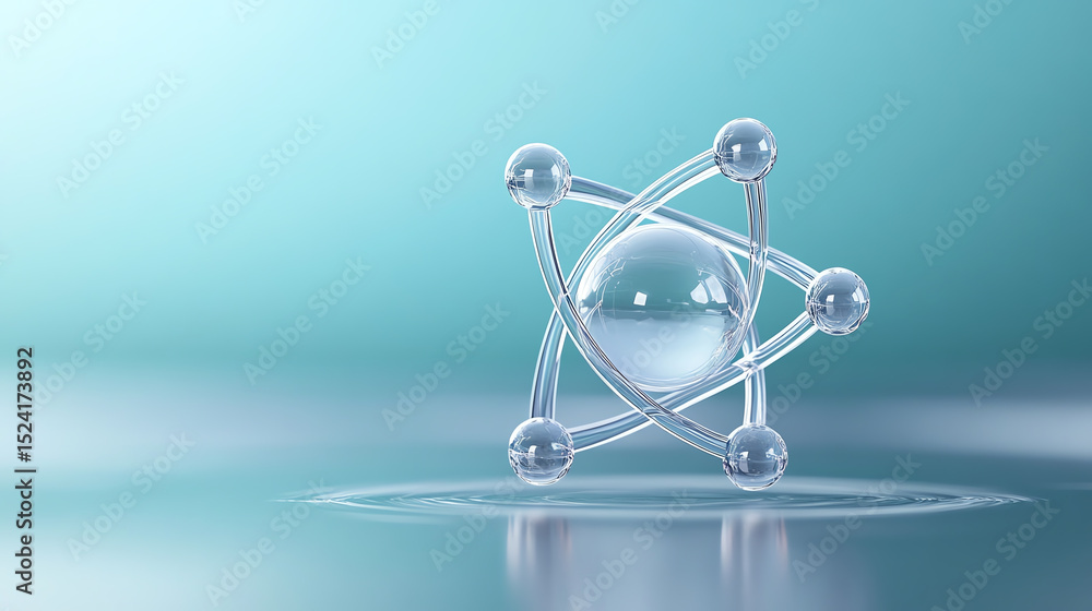 Poster a modern 3d illustration of an atom, symbolizing science and technology. perfect for educational and