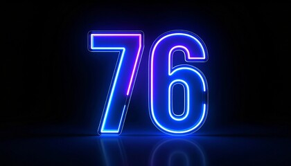 Glowing colorful line inside the glass symbol 76 shape. 