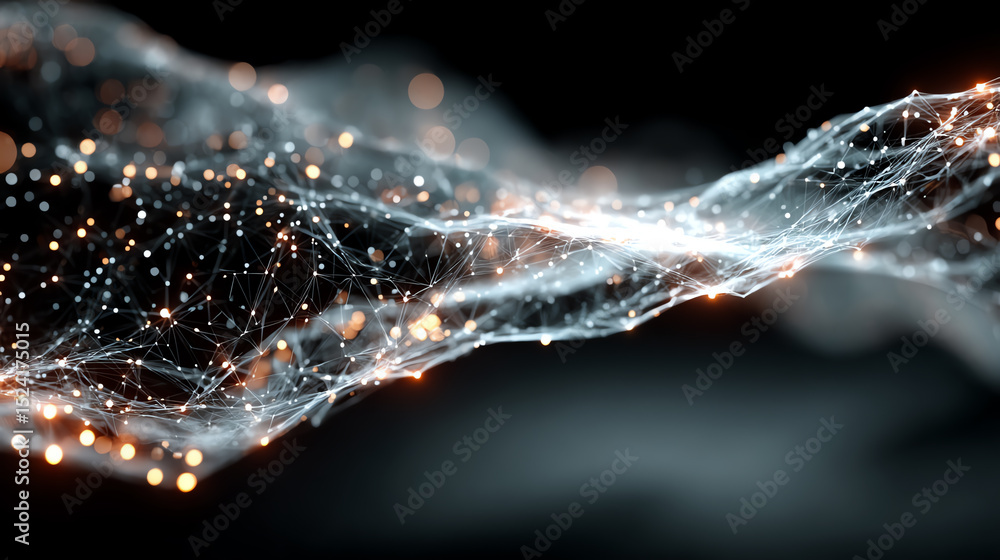 Poster a stunning abstract representation of light and particles flowing in waves, showcasing the beauty of