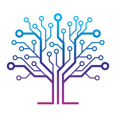 Gradient circuit board tree vector icon. 