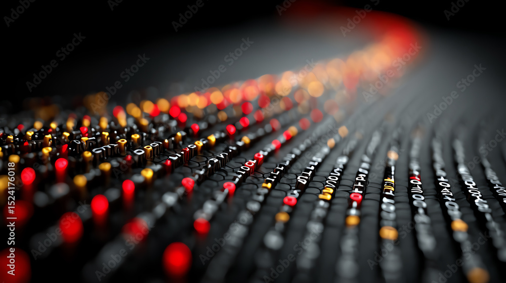 Poster abstract image showcasing vibrant lights in a digital landscape, representing innovation and technol