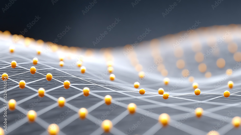 Poster Abstract representation of a network with glowing nodes and lines, showcasing innovation and connectivity in modern technology.