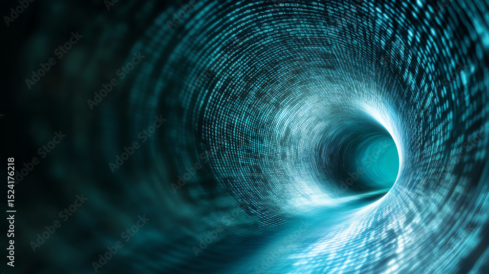 Poster An abstract representation of a data tunnel, illustrating connectivity and the flow of information in a digital age.