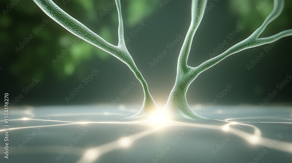 Poster An abstract representation of neural connections illuminating a serene environment, symbolizing the beauty of scientific exploration.